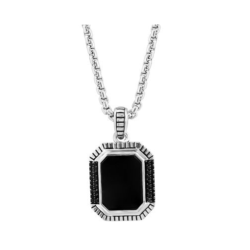 EFFY Collection EFFY Mens Onyx & Black Spinel 22 Pendant Necklace in Sterling Silver