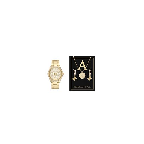 Kendall + Kylie Womens Analog Gold-Tone Metal Alloy Bracelet Watch 38mm Gift Set
