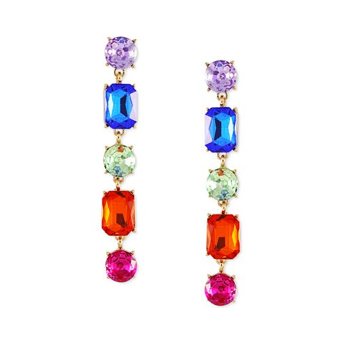 GUESS Gold-Tone Rainbow Mixed Crystal Linear Drop Earrings