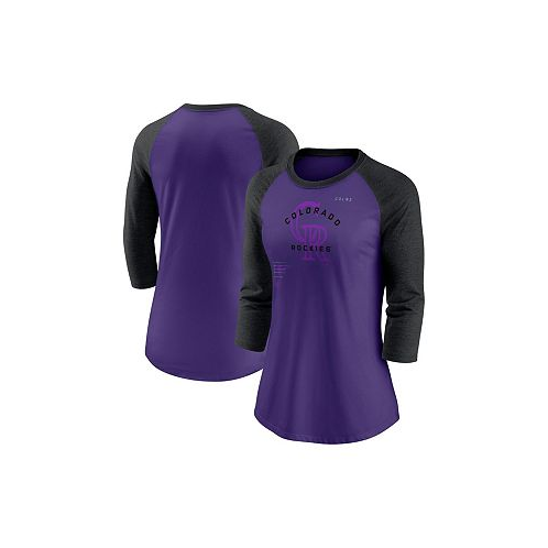 Nike Womens Purple Black Colorado Rockies Next Up Tri-Blend Raglan 3/4-Sleeve T-shirt