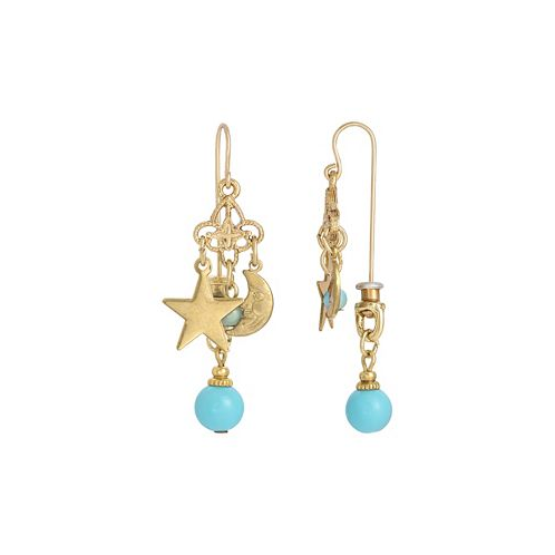 2028 Faux Turquoise Star and Moon Front Back Earrings