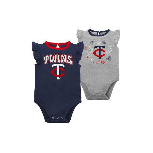 Outerstuff Infant Boys and Girls Navy and Heather Gray Minnesota Twins Little Fan Two-Pack Bodysuit Set