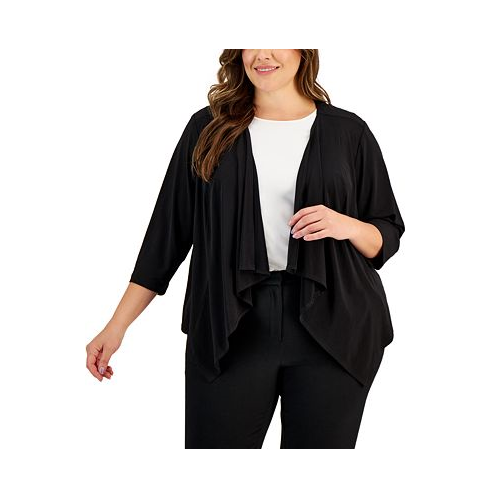 Connected Plus Size Open-Front 3/4-Sleeve Waterfall Shrug