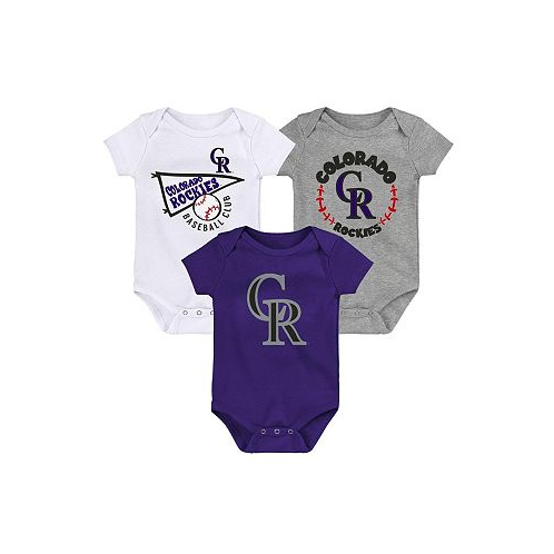 Outerstuff Infant Boys and Girls Purple White Heather Gray Colorado Rockies Biggest Little Fan 3-Pack Bodysuit Set
