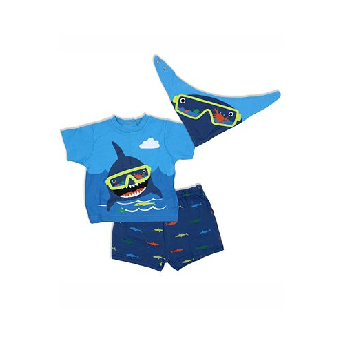 Lily & Jack Baby Boys Shark Shorts T Shirt and Bib 3 Piece Set