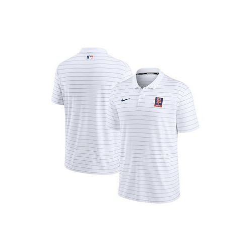 Nike Mens White New York Mets Authentic Collection Striped Performance Pique Polo Shirt