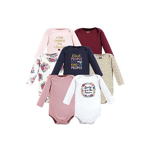 Hudson Baby Baby Girls Cotton Long-Sleeve Bodysuits World 7-Pack