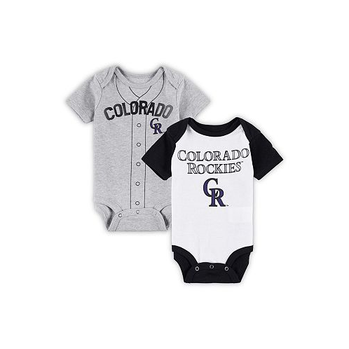 Outerstuff Newborn and Infant Boys and Girls White Heather Gray Colorado Rockies Little Slugger Two-Pack Bodysuit Set