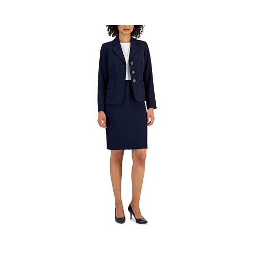 Le Suit Womens Notch-Collar Three-Button Skirt Suit