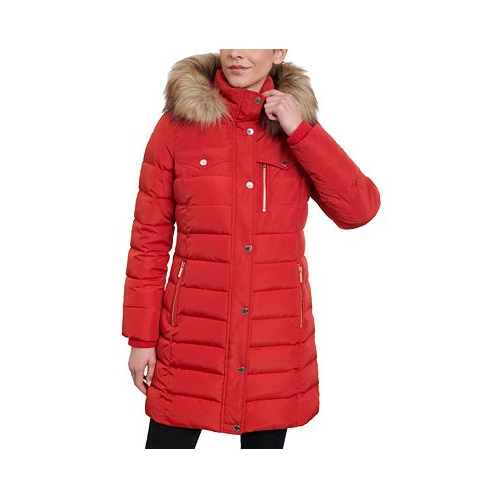 Michael Kors Womens Faux-Fur-Trim Hooded Puffer Coat
