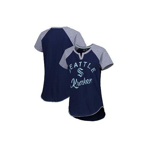 Starter Womens Deep Sea Blue Seattle Kraken Grand Slam Raglan Notch Neck T-shirt