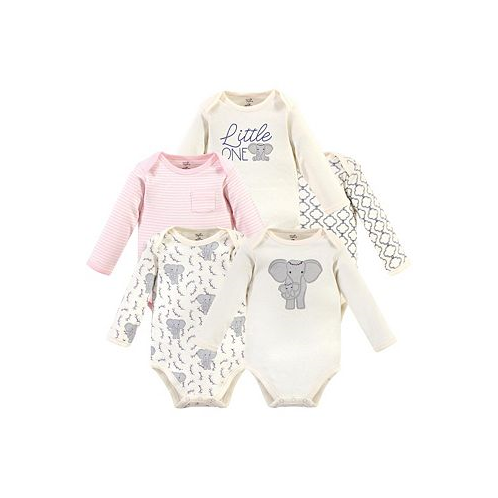Touched by Nature Baby Girls Baby Organic Cotton Long-Sleeve Bodysuits 5pk Pink Elephant