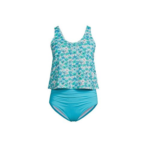 Lands End Womens V-neck One Piece Fauxkini Swimsuit Faux Tankini Top