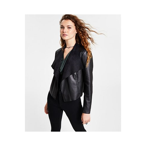 Bar III Womens Faux-Leather Flyaway Jacket