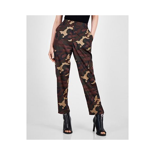 Bar III Womens Camo Washed Satin Cargo Pants