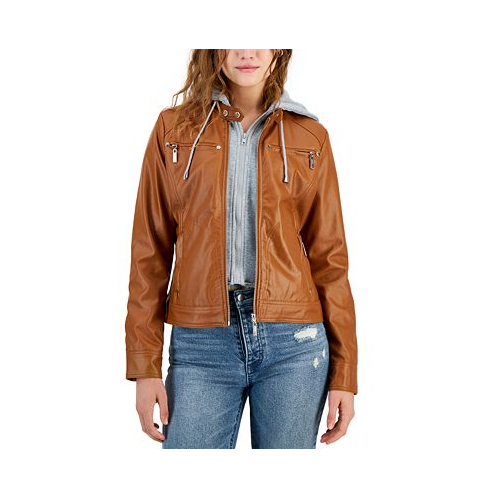 Jou Jou Juniors Faux-Leather Hooded Moto Jacket