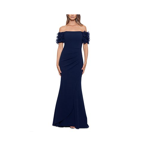 XSCAPE Petite Off-The-Shoulder Ruffled-Sleeve Gown