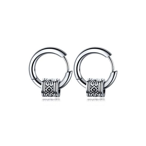 Metallo Stainless Steel Oxidized Spinning Designed Huggie Hoop Earrings