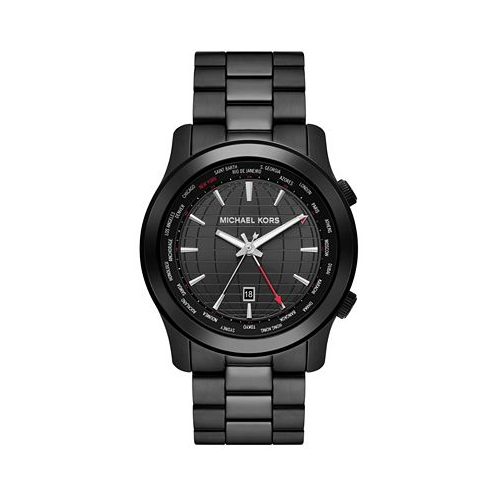 Michael Kors Mens Runway Quartz Dual Time Black Stainless Steel Watch 45mm