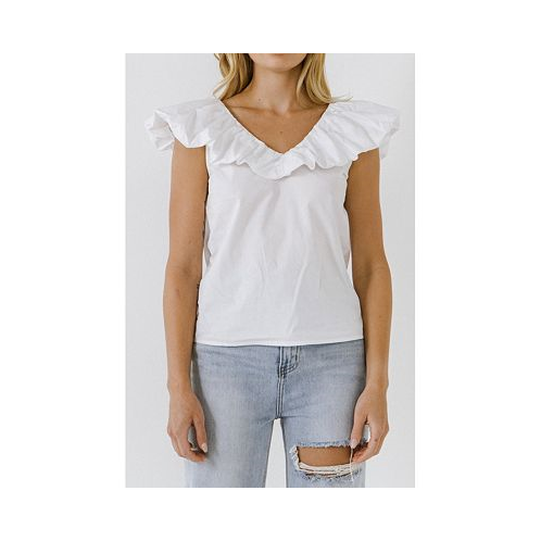 English Factory Womens Ruffle at Neckline Top