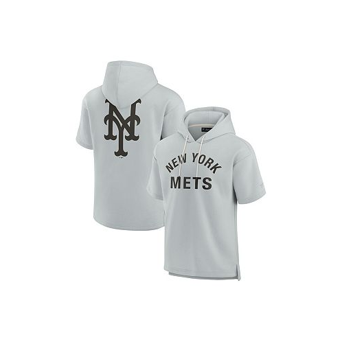 Fanatics Signature Mens and Womens Gray New York Mets Super Soft Fleece Short Sleeve Hoodie