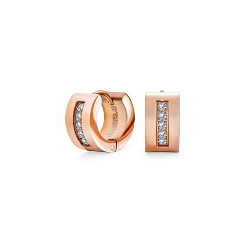 Bling Jewelry Unisex Channel Set 3 Row Cubic Zirconia CZ K-pop Wide Mini Hoop Huggie Earrings For Men For Women Rose Gold Plated Steel Stainless