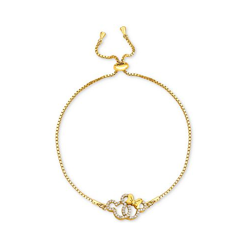 Disney Cubic Zirconia Mickey & Minnie Mouse Interlocking Bolo Bracelet in 18k Gold-Plated Sterling Silver
