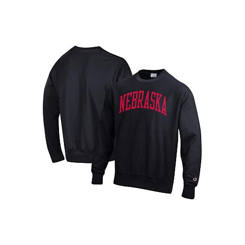 Champion Mens Black Nebraska Huskers Arch Reverse Weave Pullover Sweatshirt