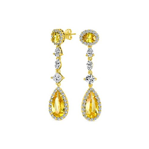 Bling Jewelry Wedding Canary Yellow AAA Cubic Zirconia Halo Long Pear Solitaire Teardrop CZ Statement Dangle Chandelier Earrings Pageant Bridal Party Gold Plated