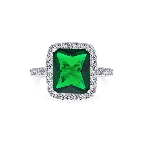 Bling Jewelry Fashion Rectangle Solitaire Cubic Zirconia CZ Pave Simulated Emerald Green Art Deco Style Cocktail Statement Ring For Women