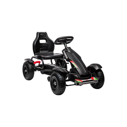 Aosom Kids Pedal Go Kart Outdoor Ride on Toys with Adjustable Seat Sharp Handling Handbrake 4 Non-Slip Rubber Wheels for Boys & Girls Aged 5-12 Years Old Black