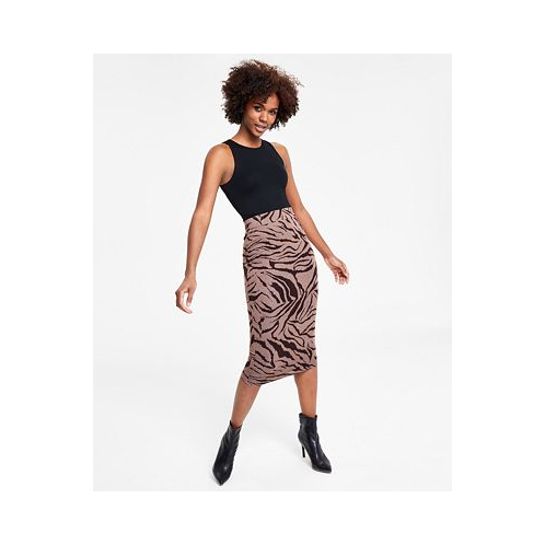 Bar III Womens Printed Pull-On Midi Jersey Skirt