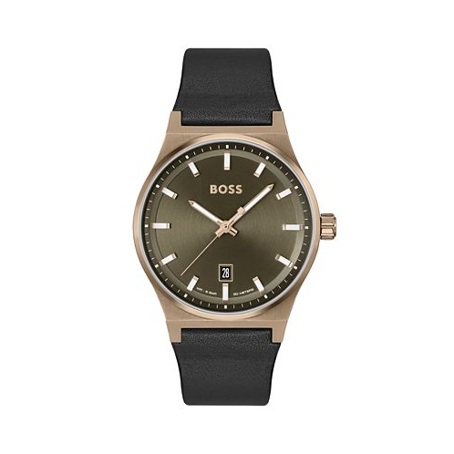 Hugo Boss Mens Candor Quartz Basic Calendar Black Leather Watch 41mm