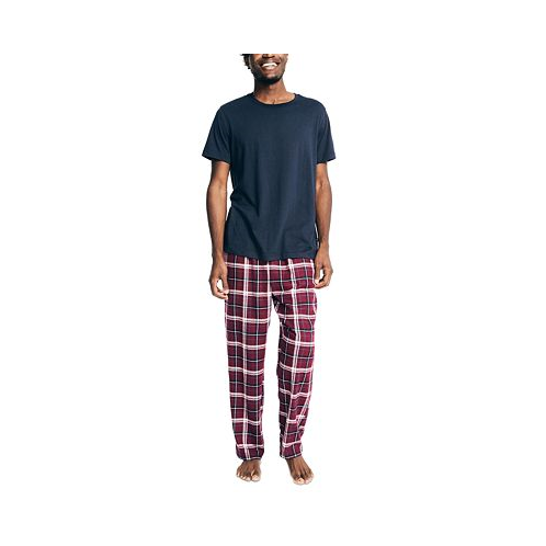 Nautica Nauitica Mens 2-Pc. Classic-Fit Solid T-Shirt & Plaid Flannel Pajama Pants Set