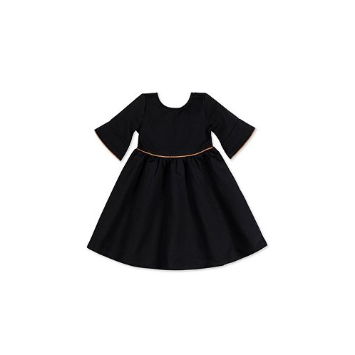 Hope & Henry Little Girls Ruffle Sleeve Ponte Dress with Suede Detail