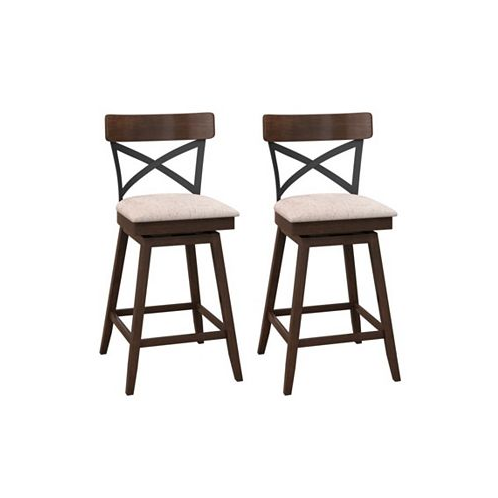 Slickblue Set of 2 Wooden Swivel Bar Stools with Cushioned Seat and Open X Back-25