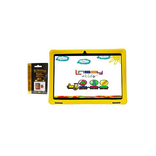 LINSAY New 10.1 Funny Kids Tablet Octa Core 128GB with Yellow Kids Defender Case and Micro Sd Card 128GB Newest Android 13