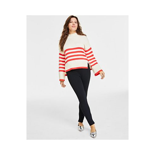 On 34th Womens Mock Neck Sailor-Stripe Sweater
