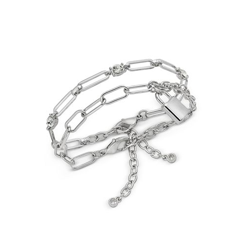 On 34th Silver-Tone 2-Pc. Set Crystal & Paperclip Link Bracelets