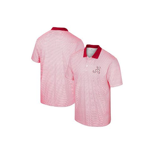 Colosseum Mens White Crimson Alabama Crimson Tide Print Stripe Polo Shirt
