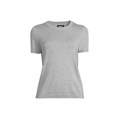 Lands End Womens Fine Gauge Crew Neck Short Sleeve Tee Sweater