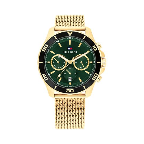 Tommy Hilfiger Mens Multifunction Gold-Tone Stainless Steel Mesh Watch 43mm