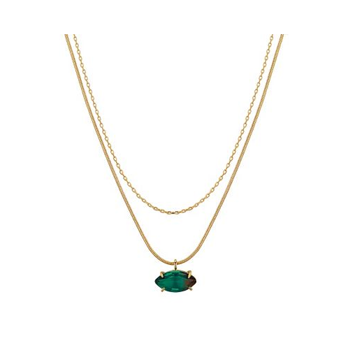 Unwritten Green Glass Marquise Layered Necklace Set