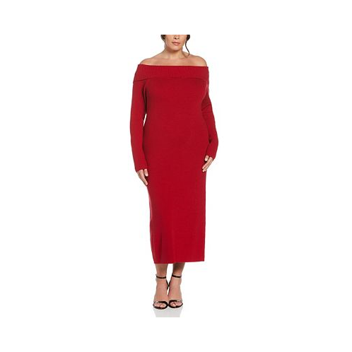 ELLA Rafaella Plus Size Off-The-Shoulder Long Sleeve Sweater Dress
