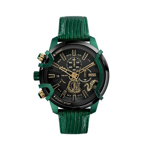 Diesel Mens Griffed Chronograph Green Leather Watch 48mm