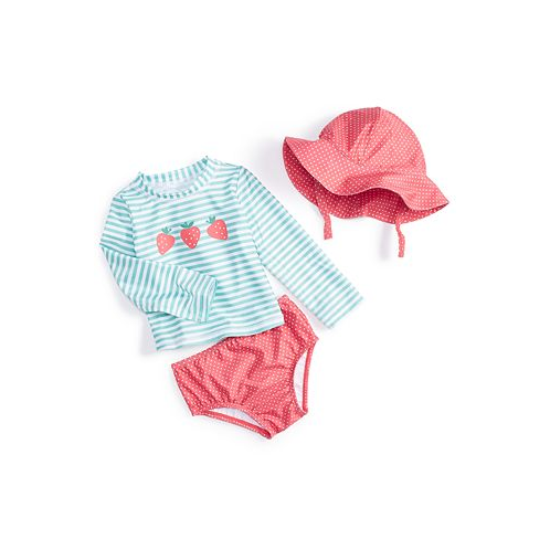 First Impressions Baby Girls Strawberry Swim Shirt Shorts and Hat 3 Piece Set