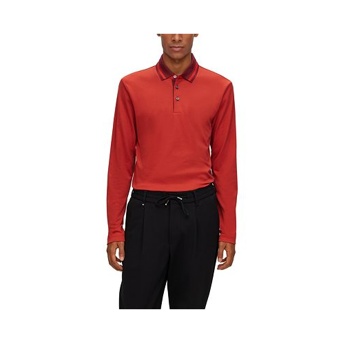 Hugo Boss Mens Woven Pattern Slim-Fit Long-Sleeved Polo Shirt