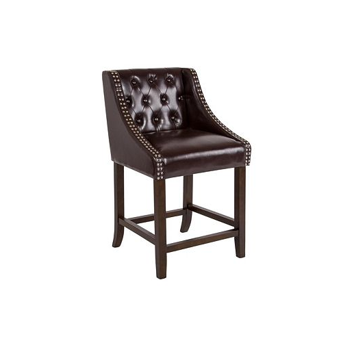 MERRICK LANE Hadleigh Upholstered Counter Stool 24 High Transitional Tufted Counter Stool With Accent Nail Trim