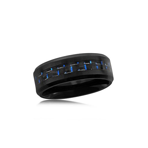 Metallo Stainless Steel Black and Blue Carbon Fiber Ring