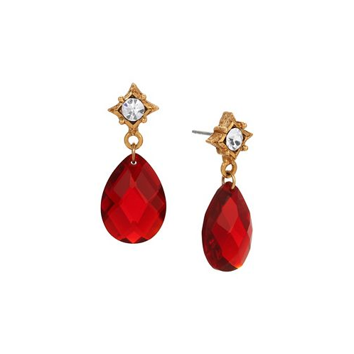 2028 Red Glass Briolette Drop Earrings
